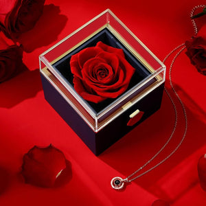 Rotating Natural Eternal Rose Jewelry Box With Necklace