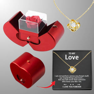 eternal rose jewelry box with engraved custom necklace on white background