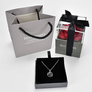 Rose Jewelry Box With Necklace -  Box-With-Silver-Necklace