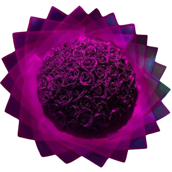 a bouquet of purple glitter roses