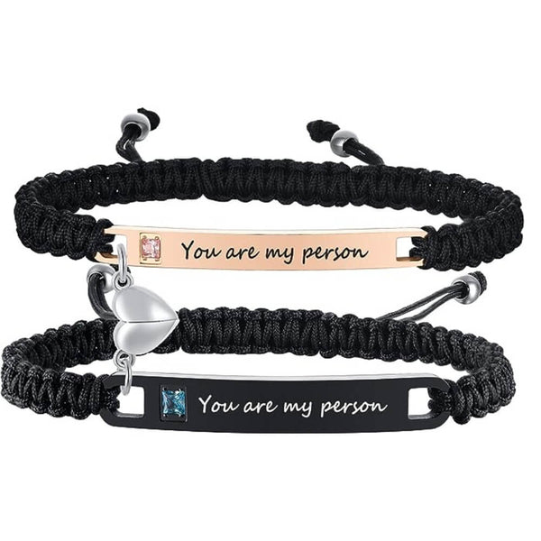 custom friendship bracelet set, two bracelets with personalized engraving