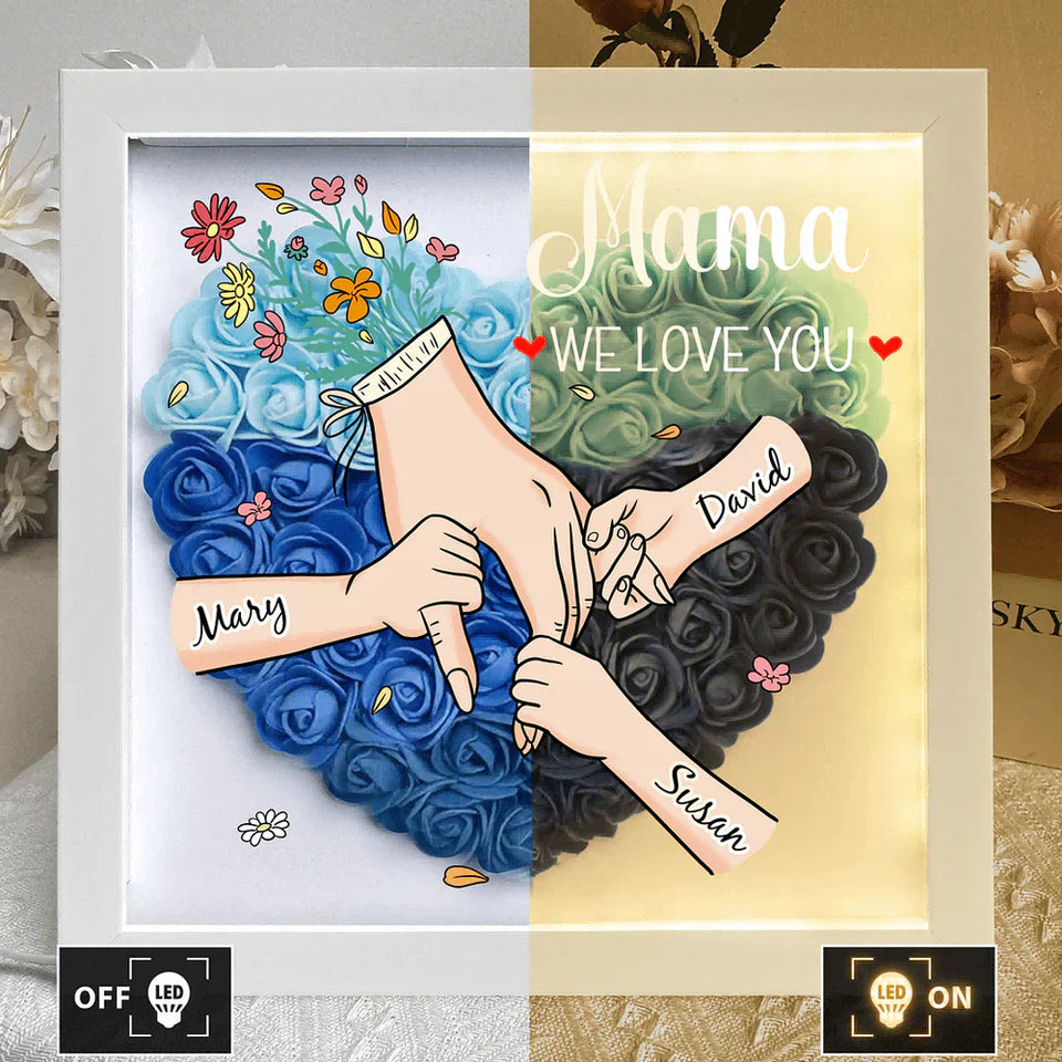 Custom Mom Grandma Hand Holding Flower Shadow Box