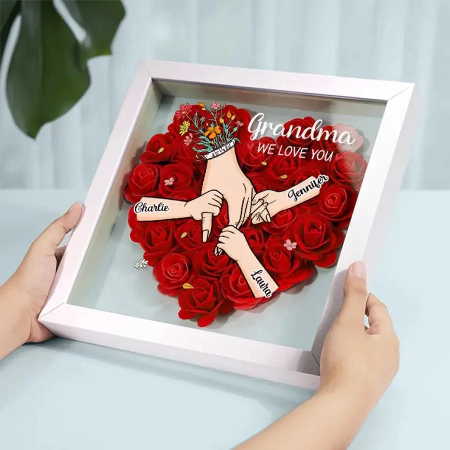 Custom Mom Grandma Hand Holding Flower Shadow Box
