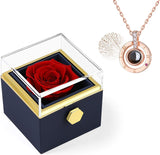 V-Day Rotating Natural Eternal Rose Jewelry Box With Necklace
