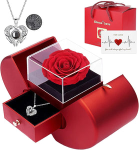 3 in 1 Preserved Eternal Rose Jewelry Box With Necklace