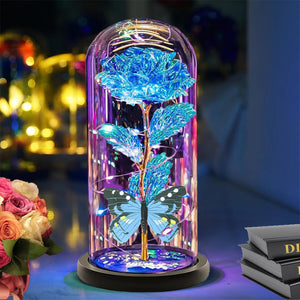 LED Rose In Glass Dome -  Galaxy-Blue-NEW