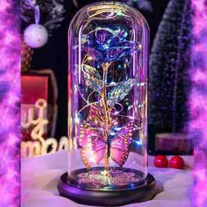 Limited Edition Butterfly Galaxy Rose In Glass Dome [NEW 2025] -  Galaxy-Blue