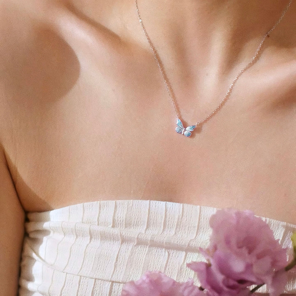 Luminous Dream Blue Butterfly Necklace