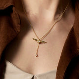 Golden Winged Sparkle Lariat Necklace