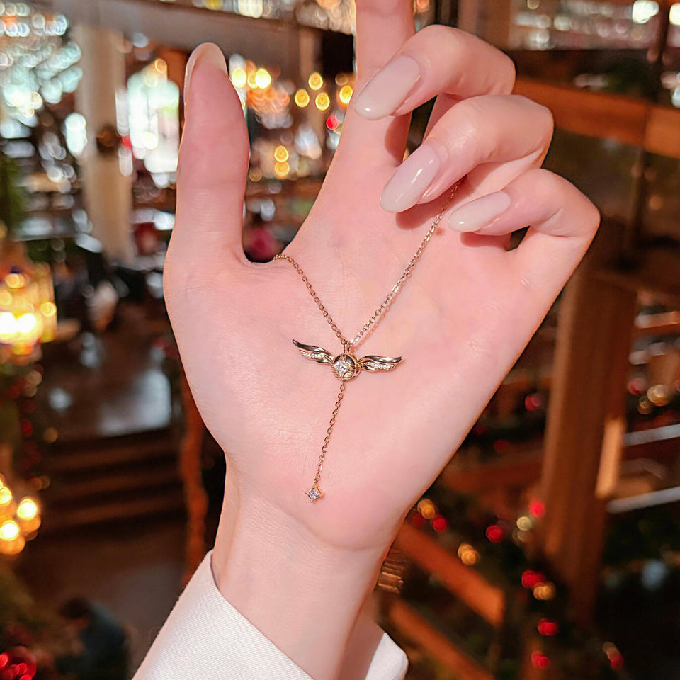 Golden Winged Sparkle Lariat Necklace