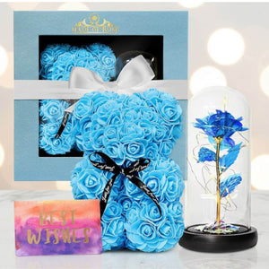 Valentine's Day Gift Bundle Galaxy Rose + Rose Bear Blue [NEW]
