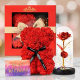 Valentine's Day Gift Bundle Rose In Glass + Rose Bear Red [NEW]