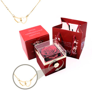 Eternal Preserved Rotating Rose Box With Engraved Necklace -  White-Silver-Necklace