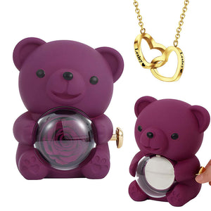 Preserved Rose Bear Box With Engraved Necklace [NEW]