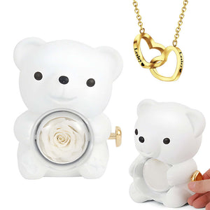 Preserved Rose Bear Box With Engraved Necklace [NEW]