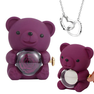 purple variant of the preserved rose bear box with silver necklace