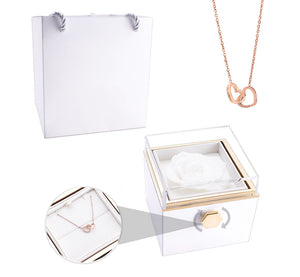 Eternal Preserved Rotating Rose Box With Engraved Necklace -  White-Gold-Necklace