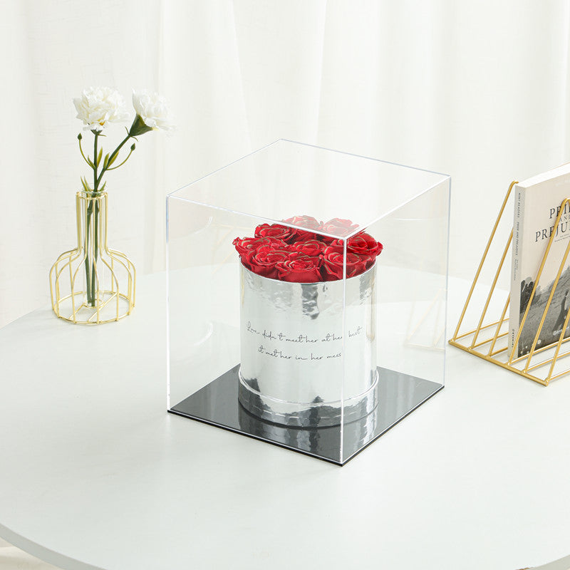 Luxury Round Silver Box Preserved Roses - Madeofrose
