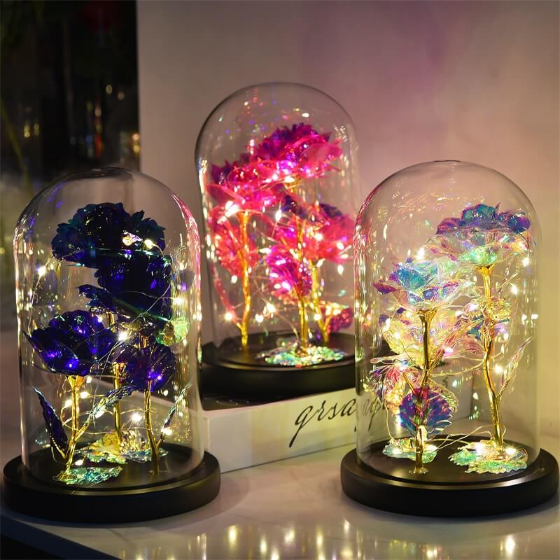 Exclusive Triple LED Rose In Glass Dome, Galaxy Rose – Madeofrose