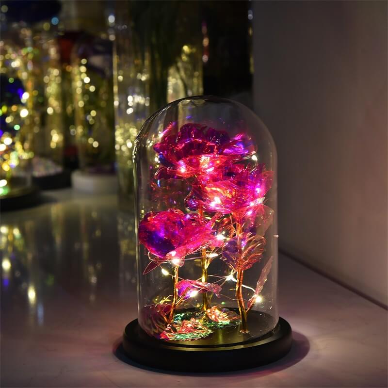 Exclusive Triple Crystal Rose in LED Glass Dome