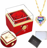 Mother's Day Rotating Natural Eternal Rose Jewelry Box With Necklace
