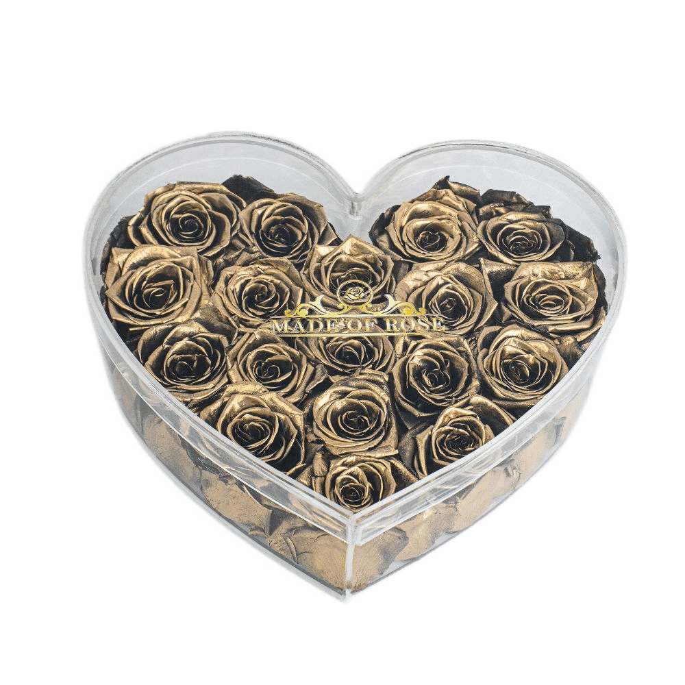 Real Preserved Golden Roses in Acrylic Box – Madeofrose