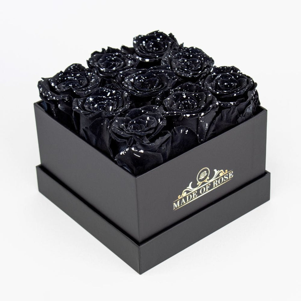 Black Glitter Roses - White Box (5 Roses)