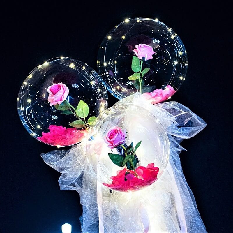 Luminous Led Light Balloon Rose Flower Bouquet Thanksgiving Party Gift For  Her