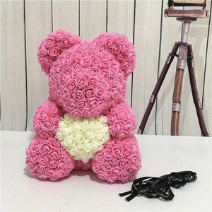 Luxury Rose Bear With Heart, Rose Teddy Bear, Flower Bear - Madeofrose