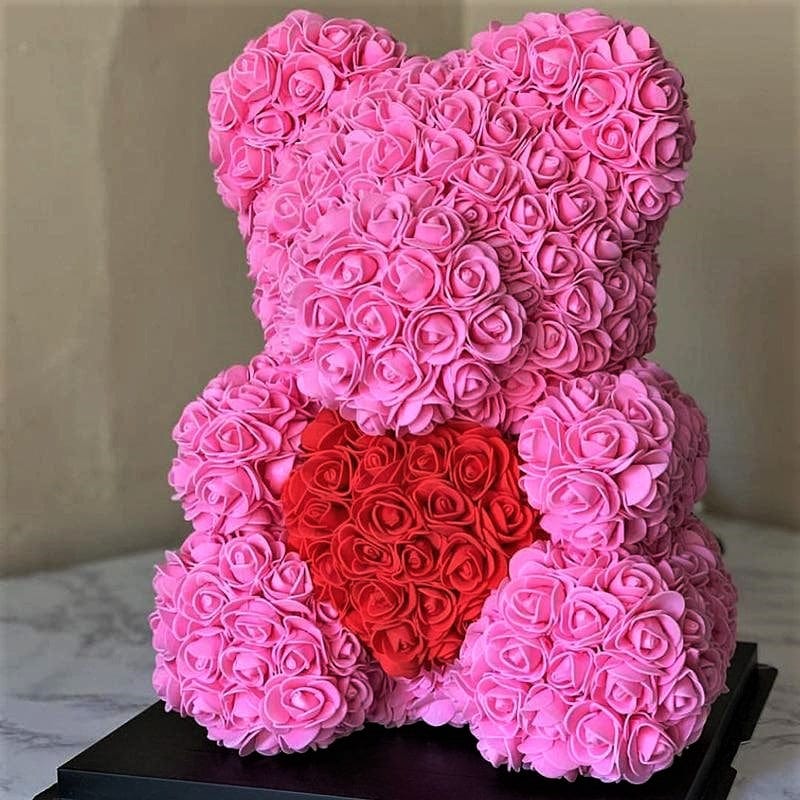 Pink Rose Bear With Heart